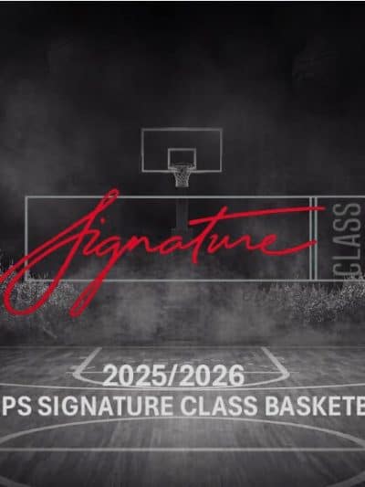 Basketball court with Signature Class logo and 2025/2026 text.