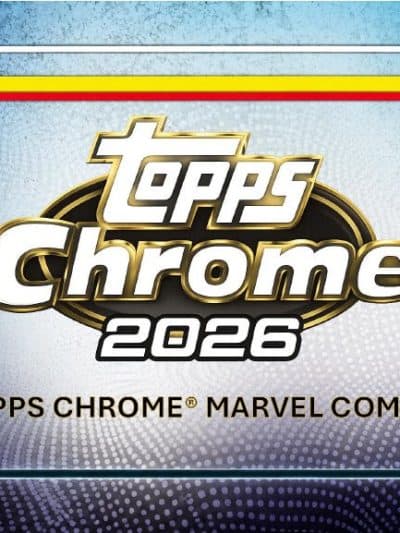 2026 Topps Chrome Marvel Comics trading card box with colorful design.