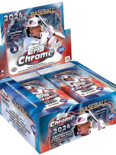 Baseball trading card box featuring Jackson Holliday for 2024 Topps Chrome Update Series.