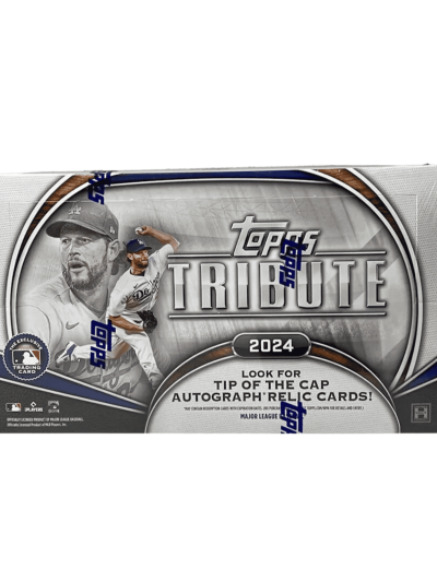 2024 Topps Tribute Baseball Hobby Box with player image and logo.
