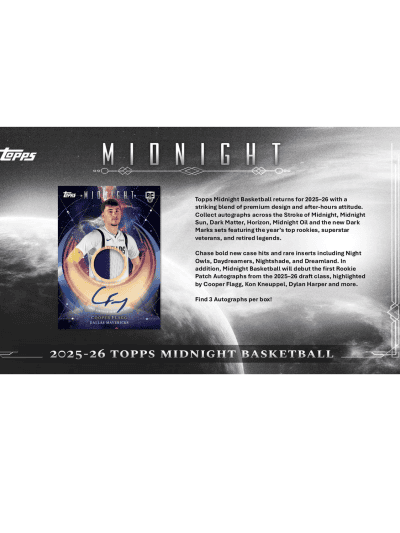 Topps Midnight Basketball 2025-26 card with player image and details.