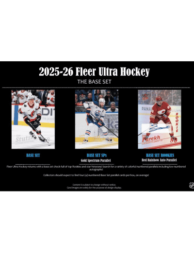 2025-26 Fleer Ultra Hockey Base Set with three collectible cards.