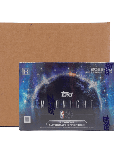 Topps Midnight Basketball 2025-26 trading card box on cardboard.