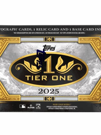 Baseball trading card from Topps Tier One 2025 series with autographs and relics.