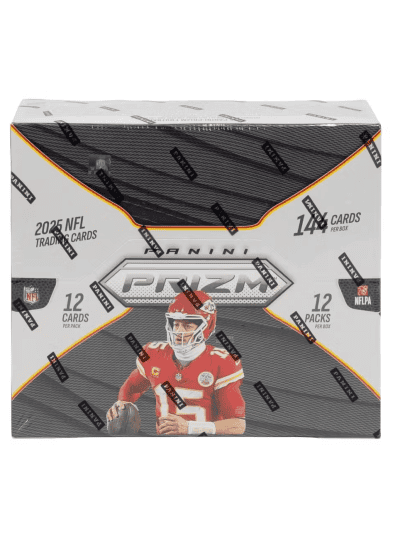 2025 Panini Prizm Football trading card box with NFL player image.
