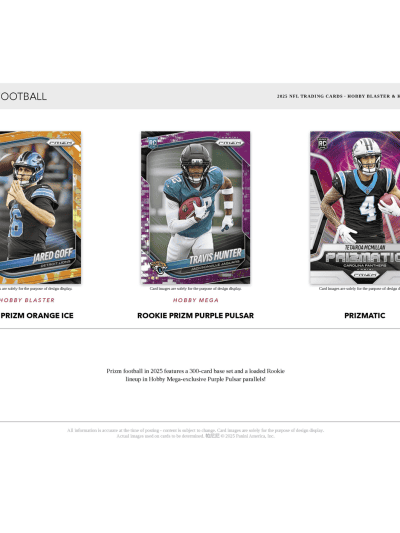 2025 Panini Prizm Football trading cards display with players.