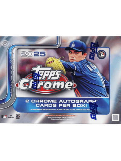 2025 Topps Chrome baseball card pack with player image and autographs.