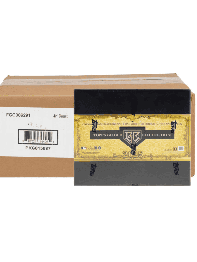 Box of Topps Gilded Collection baseball trading cards with packaging.