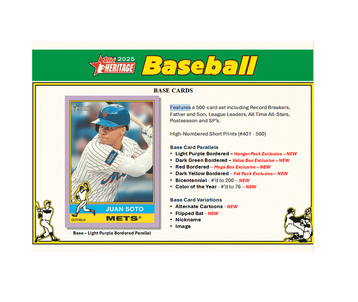 Baseball card featuring Juan Soto of the Mets from 2025 Topps Heritage set.
