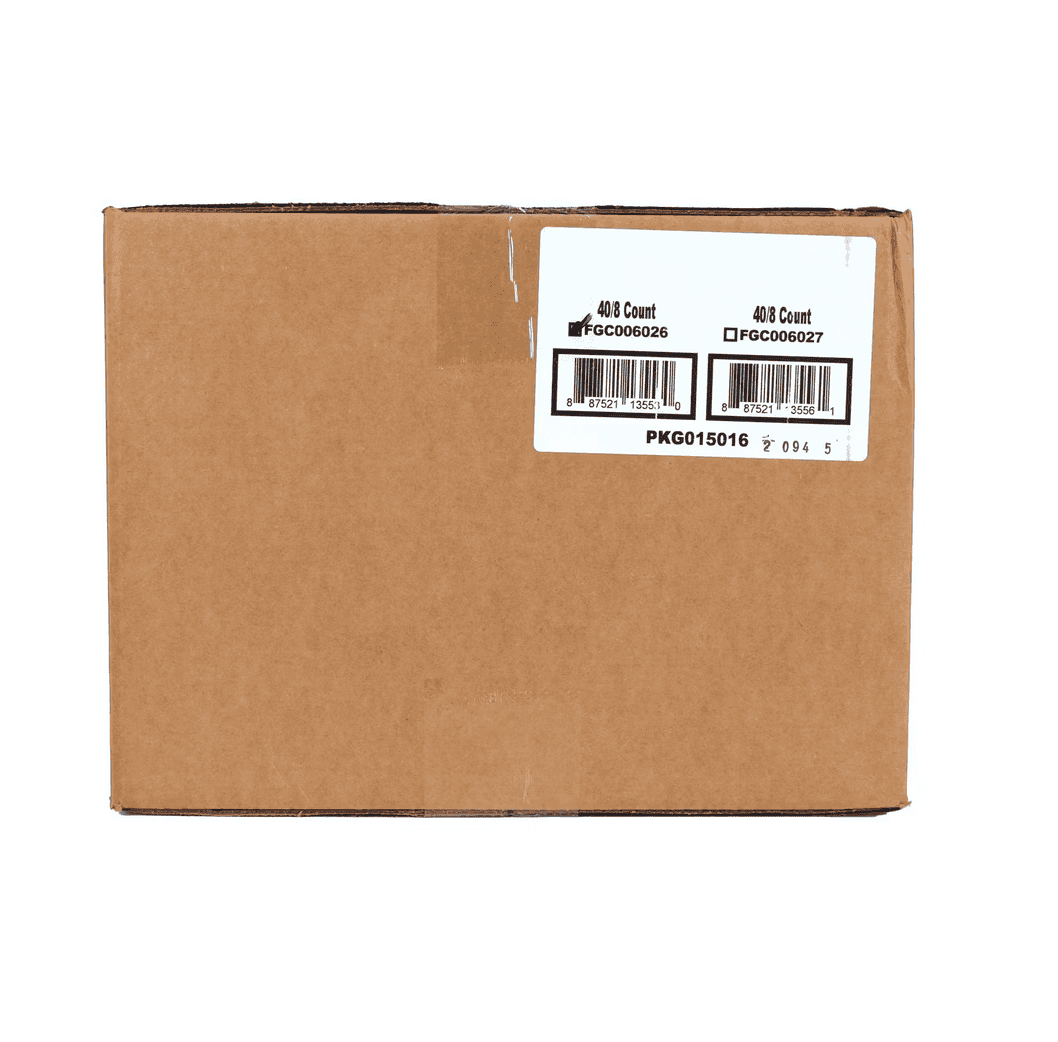 Brown cardboard box with barcode label for bulk product shipping.