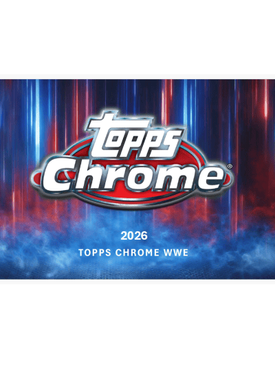 2026 Topps Chrome WWE trading card set with vibrant background.
