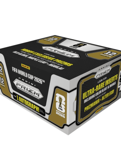 FIFA World Cup 2026 Panini Prizm soccer trading card box with exclusive inserts.