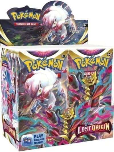 Pokemon TCG Lost Origin booster box with artwork of Gengar and Giratina.