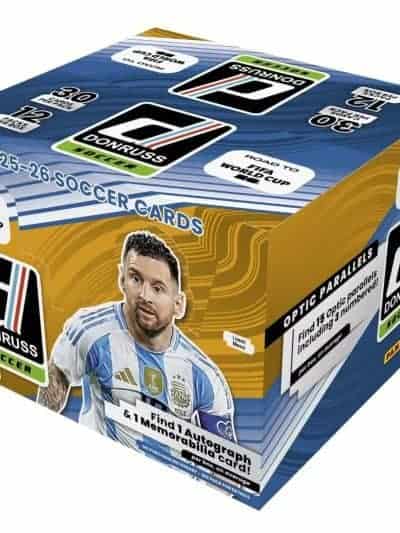 Panini Donruss 2025/26 Soccer Card Hobby Box with player image.