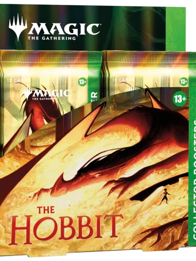 The Hobbit MTG collector booster box with dragon artwork and packaging.