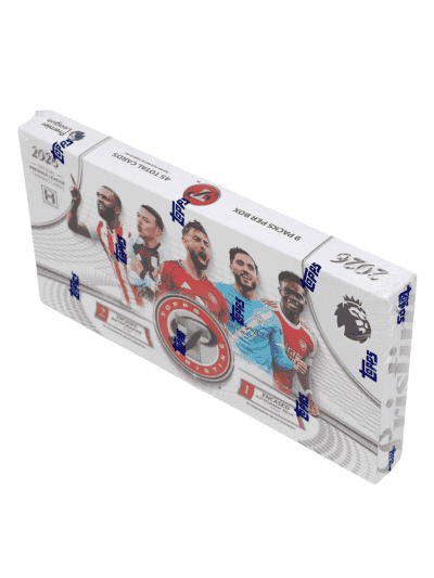 Premier League soccer trading card box with players on packaging.