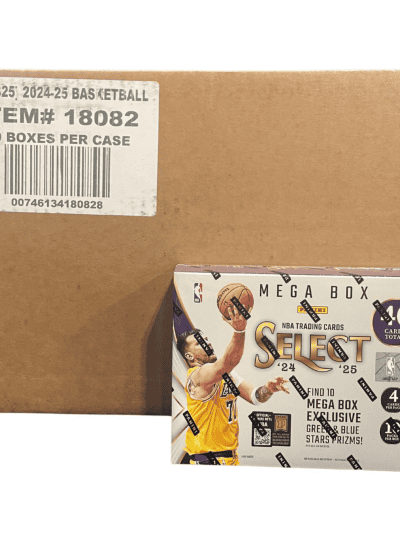 Cardboard box with NBA trading card mega box for basketball collectibles.