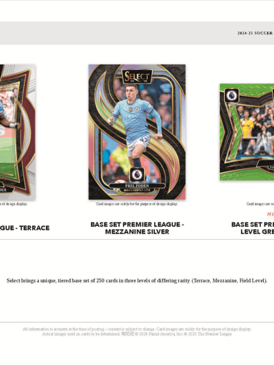 Panini Select EPL soccer trading cards featuring Premier League players.