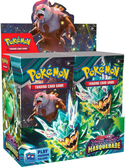 Pokemon TCG Twilight Masquerade booster boxes for Scarlet and Violet.