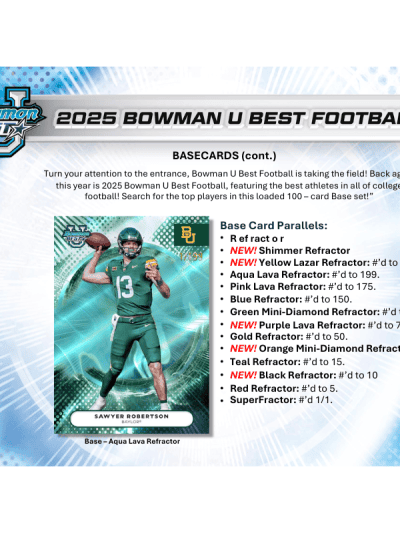 Bowman U Best Football 2025 base card featuring Sawyer Robertson.