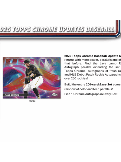 2025 Topps Chrome Update Baseball card with colorful design and player image.