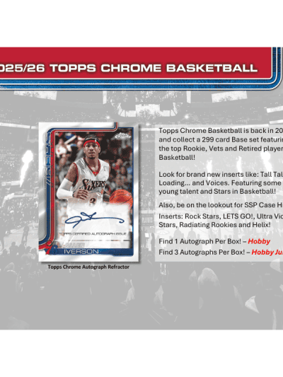 Topps Chrome Basketball 2025/26 card with player autograph and team logo.