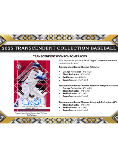 Baseball card from 2025 Transcendent Collection with player image and autograph.