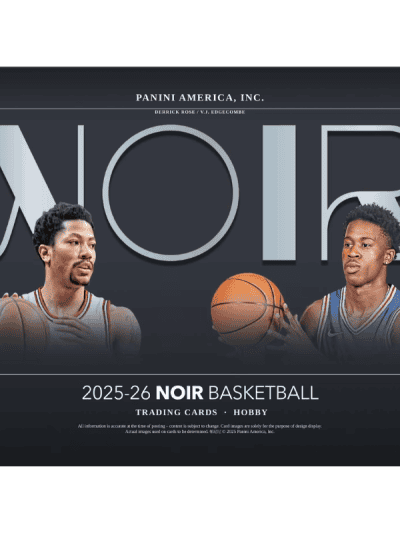 Panini Noir 2025/26 basketball trading cards box with players.