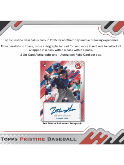 2025 Topps Pristine Baseball Hobby Box with autographs and relic card.