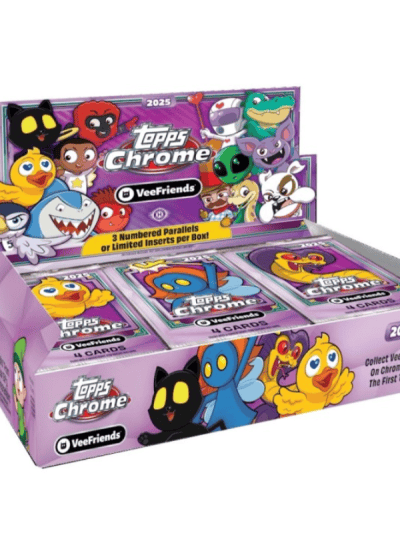 2025 Topps Chrome VeeFriends trading card box with colorful characters.