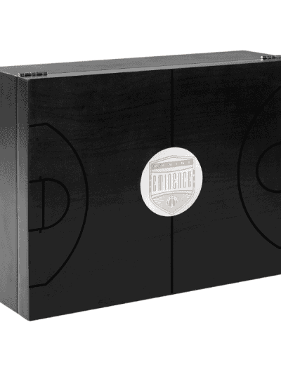 Black basketball display case with Panini Eminence logo for collectibles.