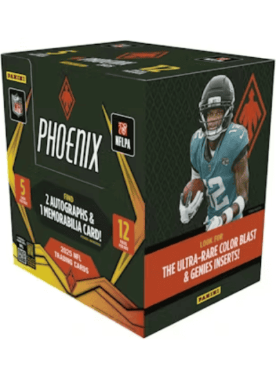 Panini Phoenix 2025 football trading card box with player image.