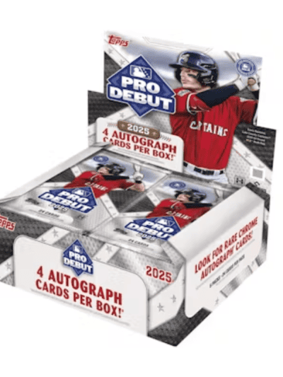 Topps Pro Debut 2025 baseball trading card box with player image.
