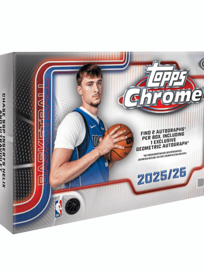 Topps Chrome Basketball 2025/26 box with player holding basketball.