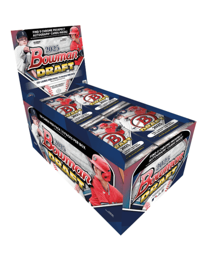 2025 Bowman Draft Baseball Super Jumbo Box with trading cards and packaging.