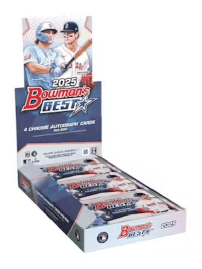 2025 Bowman’s Best baseball hobby box with autographed cards inside.