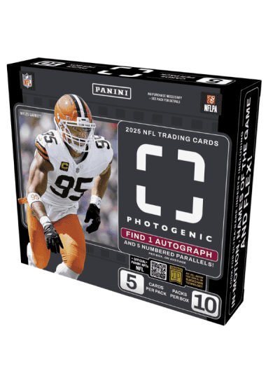 2025 Panini Photogenic Football Trading Card Box with NFL Player.