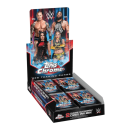 WWE wrestling trading cards in a display box with wrestlers.