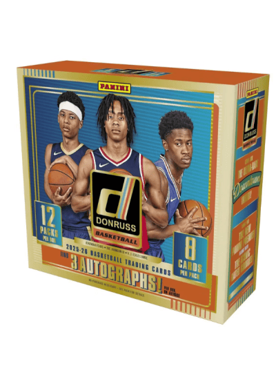Panini Donruss Basketball 2025/26 box with players.