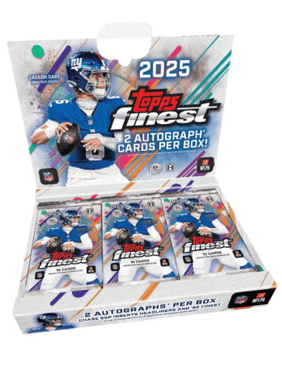 2025 Topps Finest Football Hobby Box with autographed cards inside.
