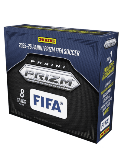 Panini Prizm FIFA Soccer 2025/26 box with 8 cards inside.