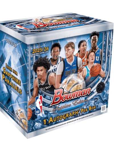 Bowman Sapphire Edition basketball trading card box with players image.