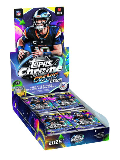 2025 Topps Cosmic Chrome Football Hobby Box with NFL player image.
