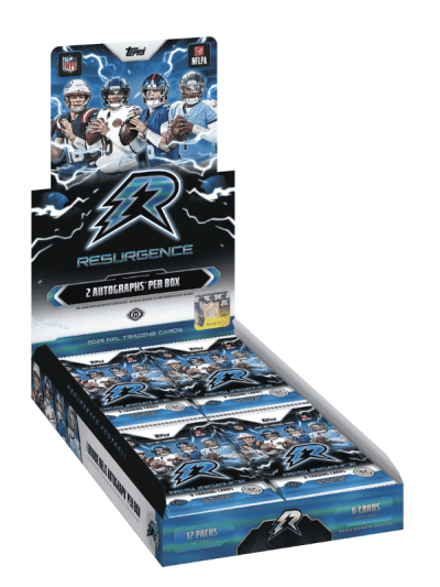 Football trading card box featuring NFL players and Resurgence logo.