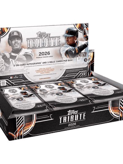 Topps Tribute 2026 baseball card hobby box with autographs and relics.