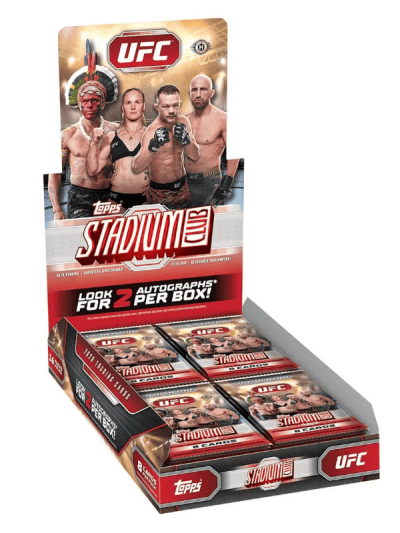 UFC Topps Stadium Club 2026 hobby box with fighters on packaging.