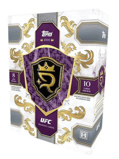 UFC Topps Royalty 2025 trading card hobby box with gold and purple design.